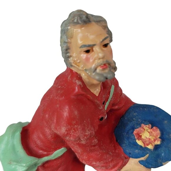 Christmas Nativity Beggar Kneeling Blind Man Hat 4" Paper Mache Hand Painted VTG - Picture 2 of 9